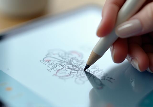 Close up of a digital artist working on a tablet