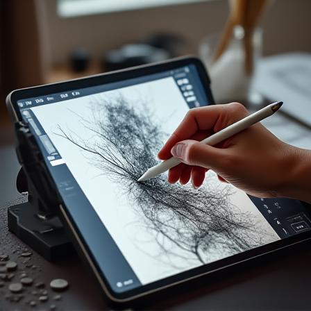 Artist drawing on iPad Pro in studio